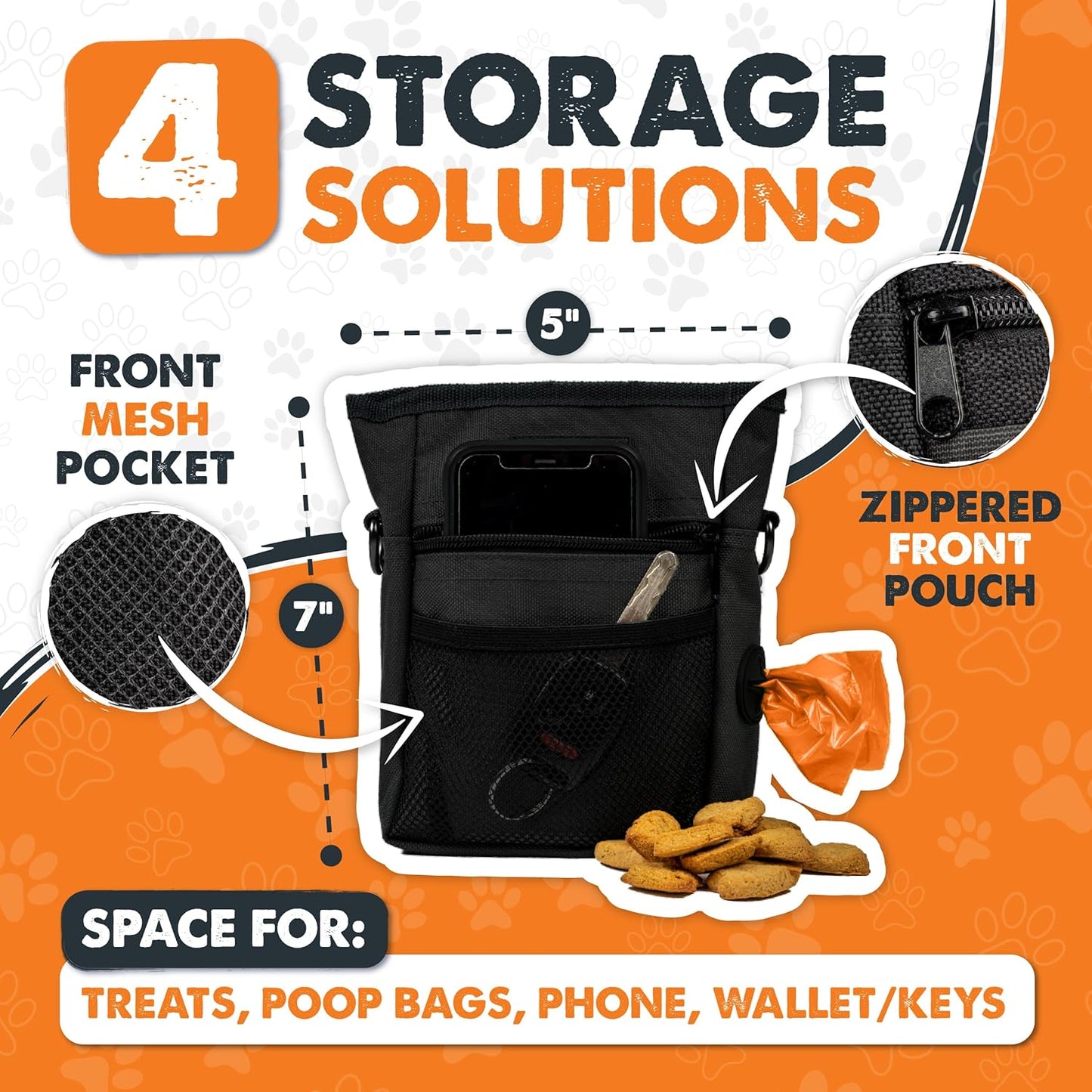 Dog Treat Pouch | No Spill Magenetic Clasp - Hands-Free Pouches for Training - Pets Training Treat Pouches for Dog Walks - Pet Bags Pouch - Built in Poop Bag Holder