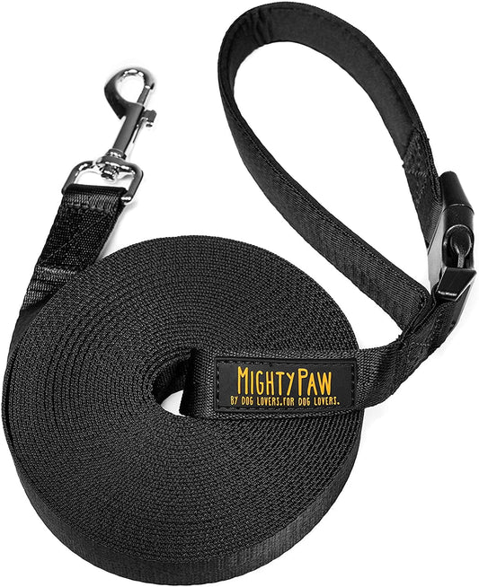 Long Dog Leash, Pet Leash, for off Leash Recall Training Quality Nylon Tie Out Includes a Buckled Padded Handle for Yard Camping and Training, Puppy Leash, 15Ft