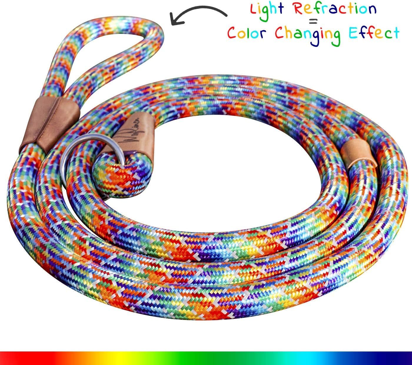 7Ft Ultra Reflective (Rainbow) Fatty Series Premium Dog Slip Leash - Made from Large Gauge Mountain Climbing Rope - Make a Statement While Walking the Strongest of Pullers