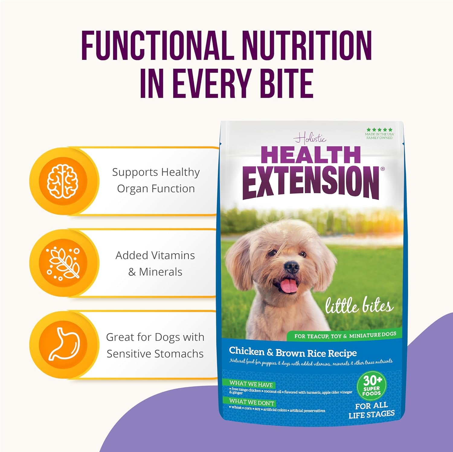 Little Bites Dry Dog Food for Small Breeds, Chicken & Brown Rice Recipe, with Probiotics & Superfoods for Digestion & Coat Health, 10 Lb Bag (Pack of 1)