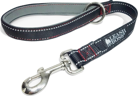 Short Leash with Padded Handle - Reflective Lead with O-Ring (Black Ref, 18 Inch)